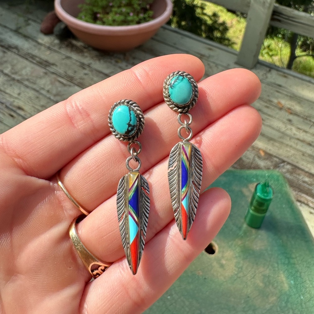 Handmade Vintage Zuni Turquoise Earrings